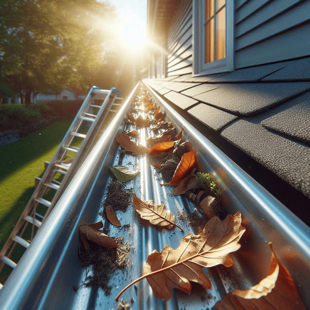 Professional gutter cleaning service removing leaves from roof gutters in Chattanooga TN