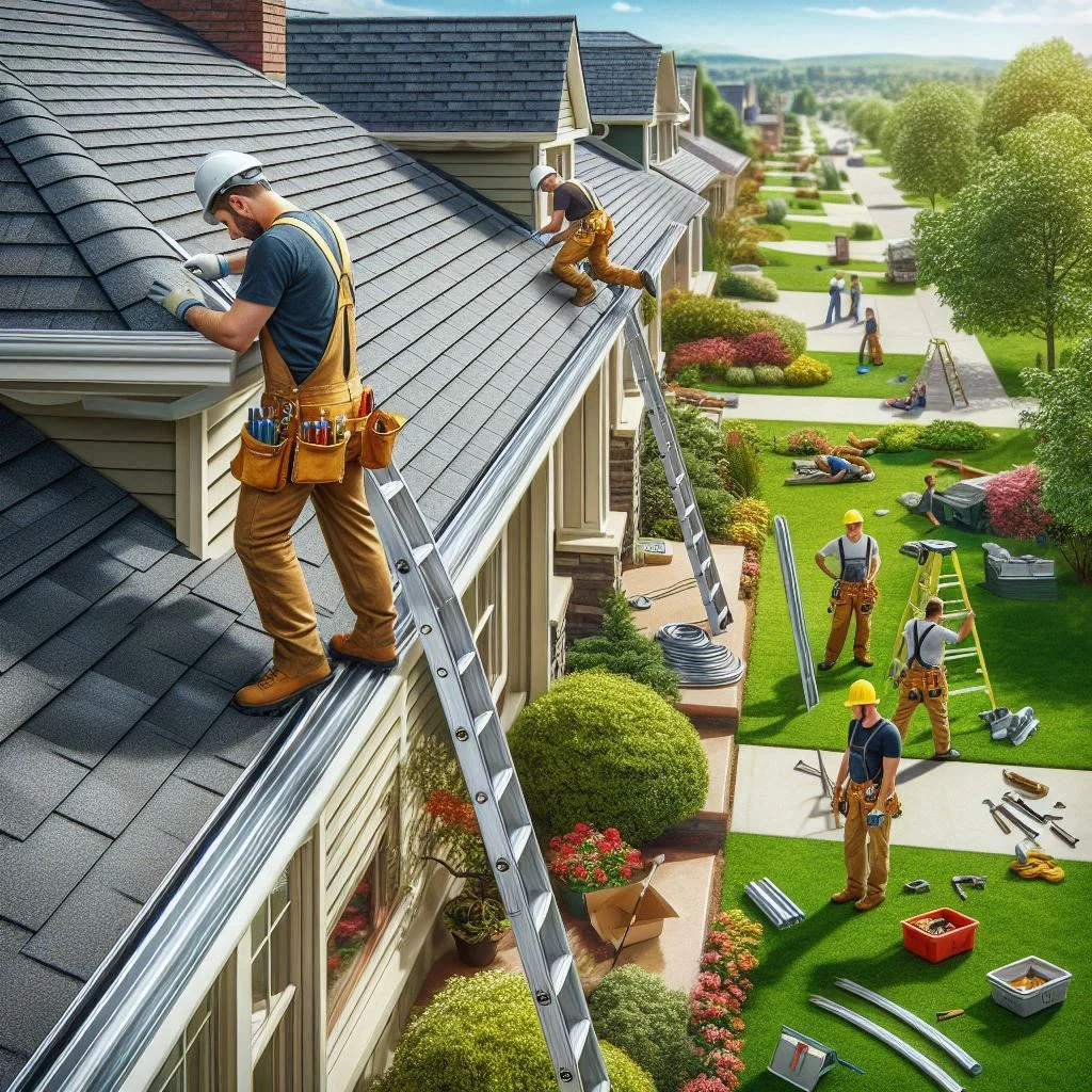 Close view of newly installed roof gutters in Chattanooga TN