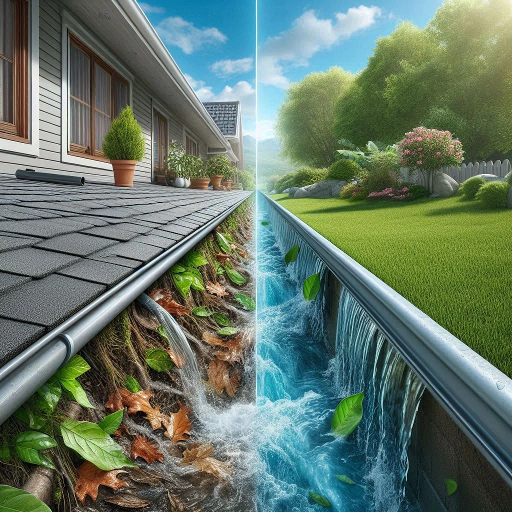 Professional gutter cleaning service in Chattanooga, TN removing leaves and debris from residential gutter